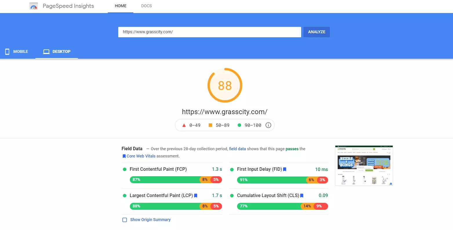 PageSpeed Insights grasscity.com